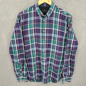 Rag And Bone Shirt Mens Medium Blue Plaid Fit 2 Slim Fit Linen Blend - Picture 1 of 7