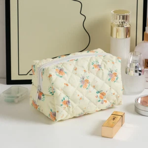 Piccola borsa trucco con sacchetto cosmetico trapuntato cotone floreale giallo - Foto 1 di 5