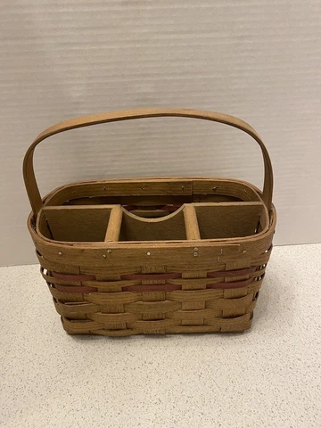 Basketville Basket/ Picnic Utensil Holder Oak Woven Putney Cover