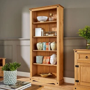 Tall Pine Bookcase 5 Book Shelves Corona Mexican Solid Wood Living Room - Picture 1 of 3