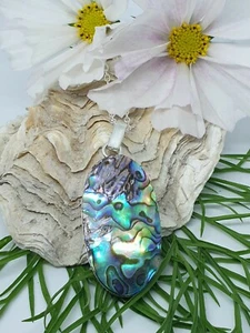 Large Abalone Pendant Necklace Silver Plated Stunningly Colorful Ab3 - Picture 1 of 6