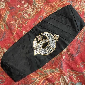Vtg Satin Masonic Black Cumberbund Jewled Adjustable Belt Lillian E Rice Crystal - Picture 1 of 12
