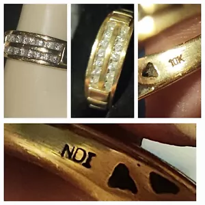 Vintage 10K YELLOW GOLD Band Ring 2 Rows 14 Diamonds! NDI SIZE 9.5 MEN- Women - Picture 1 of 11