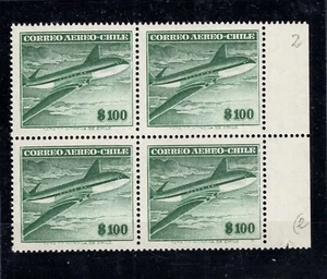 CHILE 1955 Sc.C178 Comet air 100 pesos block of 4 MNH SCARCE wmk. position 2 - Picture 1 of 1
