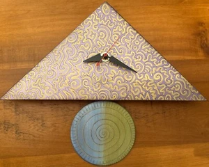 Modern Design “PURPLE TRIANGLE” Pendulum Wall Clock ~ Artist Signed ~ Working - Picture 1 of 14