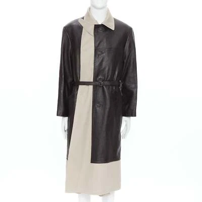 BALENCIAGA Fake Layering black leather beige trench belted coat M - Image 1 of 4
