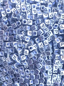 6mm Silver Metallic Alphabet Beads Black Letter "P" 100pc - Picture 1 of 1