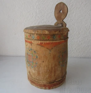antica scatola primitiva in LEGNO da parete per spezie/sale, legno, dipinta a mano - Foto 1 di 12