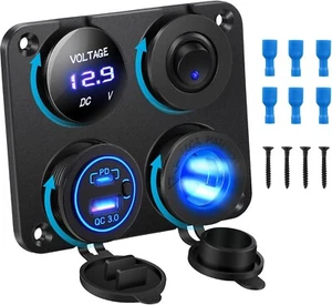 Enchufe marino USB 4 en 1 12V con QC3.0 y encendedor de cigarrillos - Fácil montaje en panel - Imagen 1 de 6