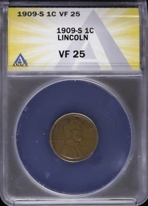 1909 S 1C Lincoln Wheat Cent ANACS VF 25 Very Fine - Picture 1 of 4