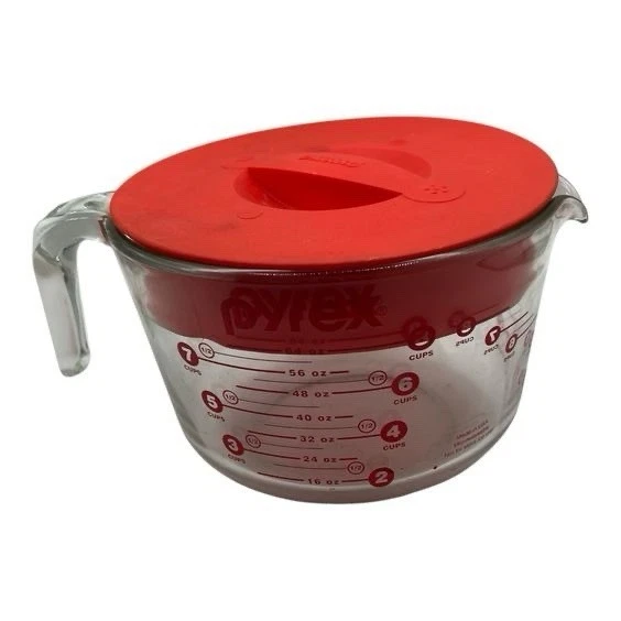 Pyrex 8 Cup Clear Glass Measuring Cup With Red Lid 64 oz Handle  - Image 1 of 1