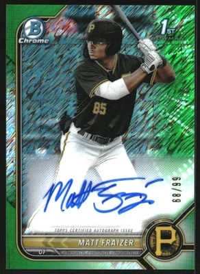 2022 Bowman Chrome Prospect Autographs Green Shimmer Ref #CPAMF Matt Fraizer/99 - Image 1 of 2