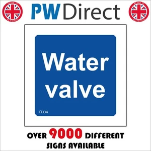 SIGN WATER VALVE WHITE ON BLUE FI334 REGULATE CONTROL FLOW SWITCH SHUT OPEN - Picture 1 of 2