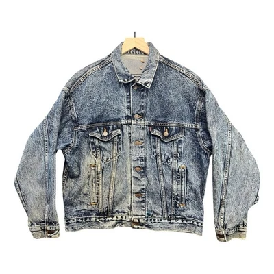 Chaqueta de Camionero Vintage Levi’s 755 Azul Piedra Cuero Lavado Etiqueta 6 Bolsillos Talla M Foto 1 de 4