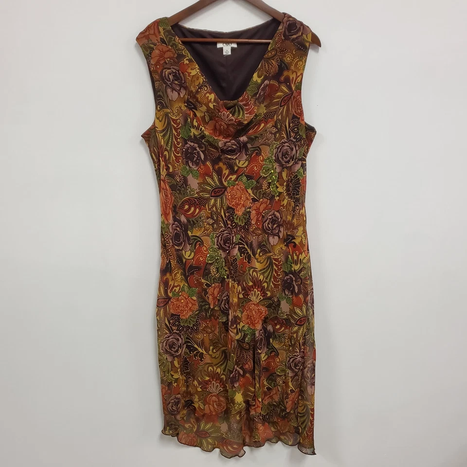 Cato Womens Y2K Forest Fairy Grunge Asymmetrical Midi Dress Size 18 Brown Artsy - Image 1 of 4