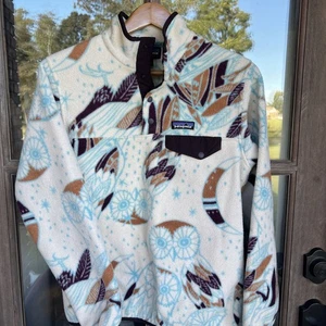PATAGONIA SYNCHILLA - Snap Pullover Fleece Moon Owl Harvest Womens Sz Small - Picture 1 of 14