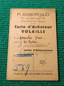 CARTE ALIMENTATION - CARTE D'ACHETEUR VOLAILLE - 3 PERSONNES - SEINE - Foto 1 di 2