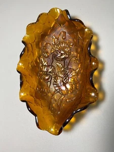 VINTAGE IMPERIAL GLASS MARIGOLD CARNIVAL PANSY PATTERN CANDY - RELISH DISH 9"x6" - Picture 1 of 8