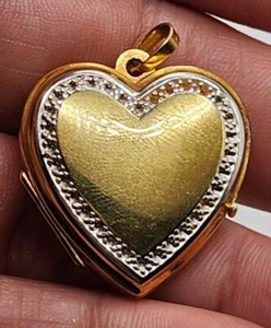 Germany mm 14k Gold Heart Locket Silver Inside Border Signed Heart Locket - Picture 1 of 12