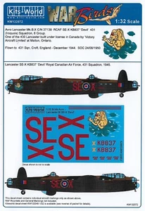 KW132072 Kits-World 1:32 Avro Lancaster B.I/III SE-X KB837 'Devil' 431 Sqn RCAF - Imagen 1 de 3
