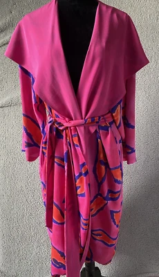 Vintage Victoria's Secret GOLD LABEL Kimono Robe SMALL Watercolor Leaf Magenta - Image 1 of 4