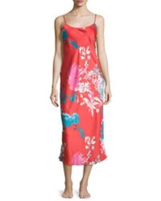 NATORI Red Floral Bloom Chianti Chemise Nightgown Midi Maxi Slip Dress Gown M 8 - Image 1 of 4