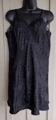 Винтажный 80-х Adonna большой нейлона полный скольжения ночная рубашка платье кружевной лиф черный - Изображение 1 из 4