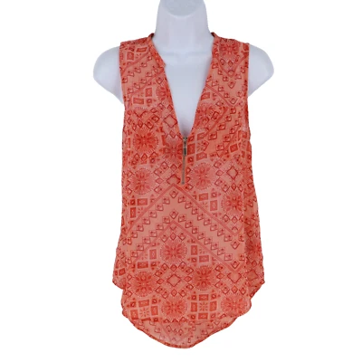 GUESS Blusa Camisa Sin Mangas Para Mujer S Rosa Geométrica Transparente Ligera Cuello en V Foto 1 de 4