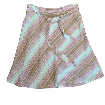 MERONA Pink White Metallic Striped Linen Side Zip Skirt Tie Waist Womens Size 4 - Image 1 of 4