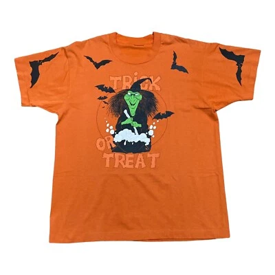 Camisa Truco o Trato Halloween Bruja Murciélagos M/L Grande Individual De Colección Años 80 90  Foto 1 de 4