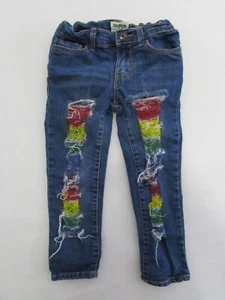 OshKosh B'Gosh Girl's Ripped Rainbow Front Jeans Sz 4 - Picture 1 of 5