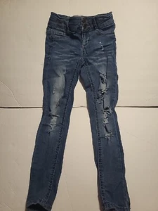 Girls Midd Mid Rise Adj Waist Jean Leggings With Holes Size 7 - Picture 1 of 5