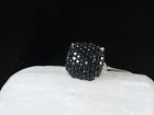New Sterling Silver 925 6.50ct Black Spinel Cluster Square Ring Size 7