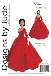 Outlander Claire Dress Doll Clothes Sewing Pattern for 16" Tyler Dolls Tonner - Picture 1 of 7