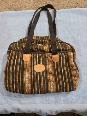 4-Star Jaguar Thick Corduroy Fabric Striped Purse, Ethnic,  Boho, Leather Trim - Image 1 of 4