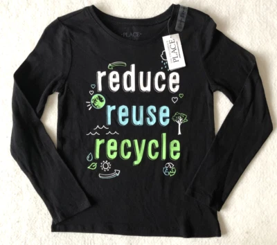 The Children s Place Reduce Reuse Recycle Long Sleeve T-Shirt Black Size S (5/6) - Image 1 of 3