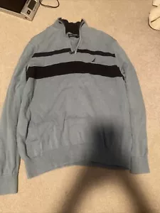 Nautica blauer viertelgroßer Reißverschluss 1/4 Reißverschluss Pullover Herren/Unisex Gr. M 100 % Baumwolle - Bild 1 von 9