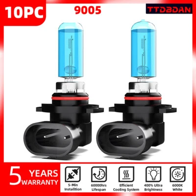 10PCS 9005/HB3 Halogen Headlight Bulbs Kit High/Low Beam Super Bright 6000K - Image 1 of 4