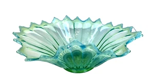 Vintage 1950's Fostoria Opalescent Green. Stretch Art Glass Bowi 14" Long - Picture 1 of 13