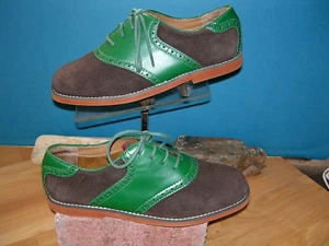 GREEN and Brown suede Saddle Shoes youth 6 women's 8 - Picture 1 of 10
