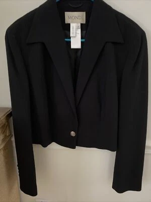 Blazer Bolero Mondi Recortado Vintage Años 80 Lana Negro Talla 42 Botones Plateados Foto 1 de 4
