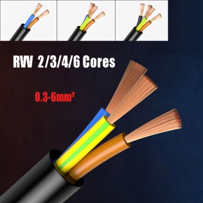 2-6 Cores RVV Flexible Cable Pure Copper Power Cord Black Sheathed Wire 0.3-6mm² - Image 1 of 4