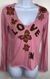 Neiman Marcus Joystick Embroidered Top Womens Small Scoop Neck Long Sleeve Pink - Picture 1 of 9