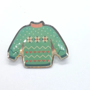 Ugly Christmas Sweater Pin Green Lapel Enamel Collectible - Picture 1 of 3