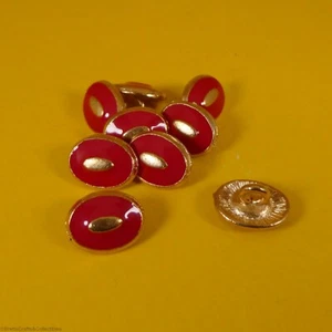 Cast Metal & Red Enamel Buttons - Shank Buttons (9 per bag) (12mm x 10mm) - Picture 1 of 2