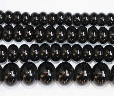 Smooth Rondelle Ringed AAA Natural Onyx Black Agate Bfeads 15" Hand Jewelry - Image 1 of 2