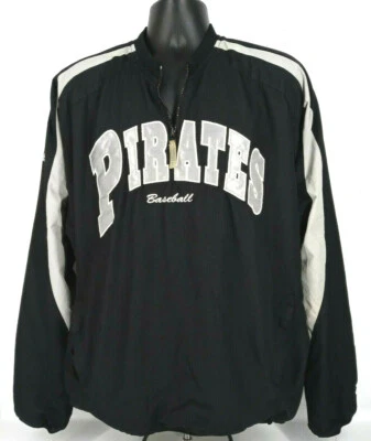 MAJESTIC Mens Black Long Sleeve PIRATES Embroidered 1/4 Zip Pullover XL (Read) - Image 1 of 4