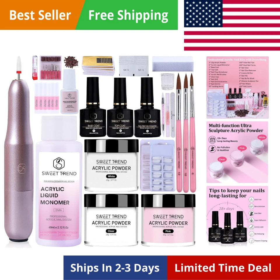 Kit de uñas acrílicas con taladro: kit de uñas profesional juego de acrílico para principiantes Foto 1 de 4