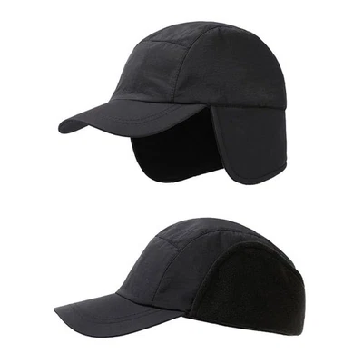 Mens Women Fleece Thermal Baseball Cap with Visor Ear Flaps Winter Sports Hats - Image 1 of 4
