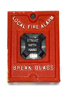 R    Vintage Red IBM 4250 LOCAL FIRE ALARM STRIKE WITH HAND BREAK GLASS Station - Picture 1 of 6